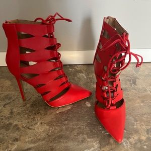Red Lace Up Heels